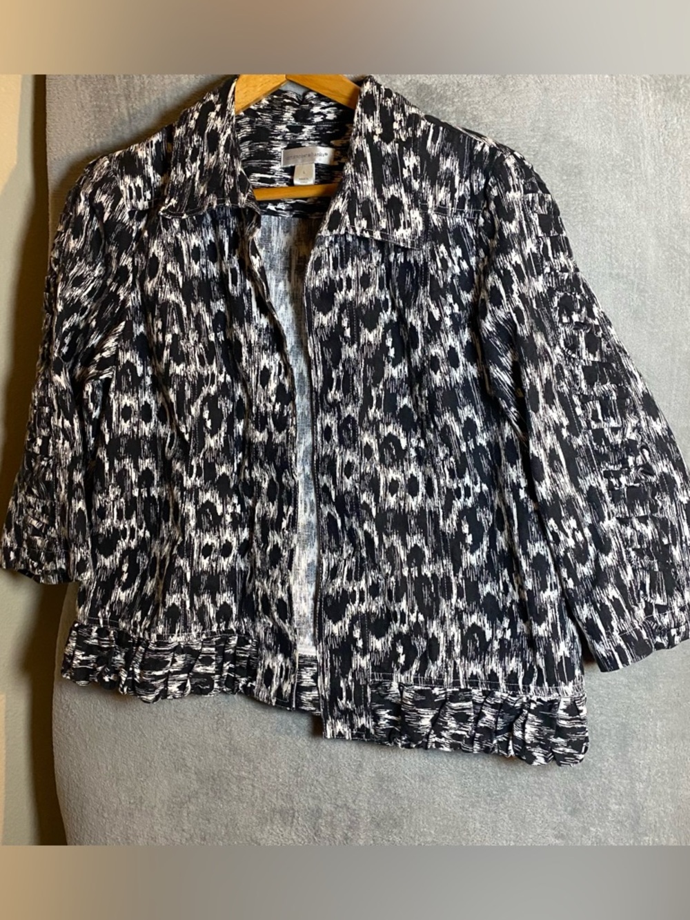 Christopher & Banks Linen Jacket Coastal Breathable animal ‎ Large lagenlook
